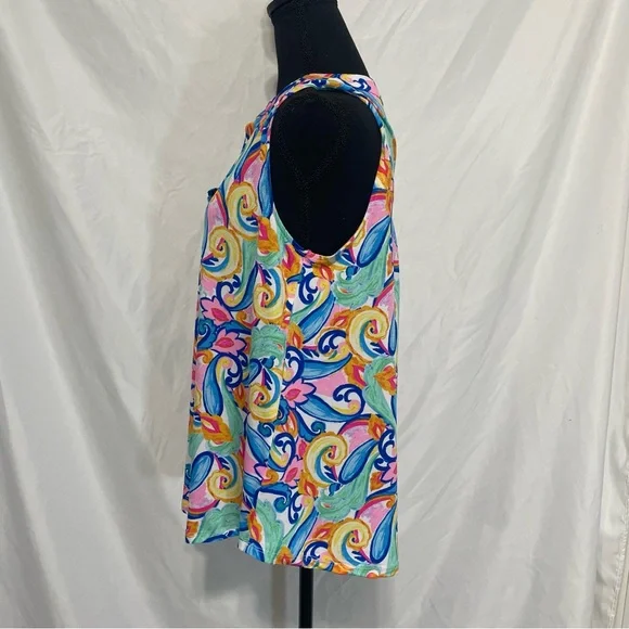 Dear Scarlett sleeveless top colorful paisley print Size M.  A-line preowned - Picture 3 of 10